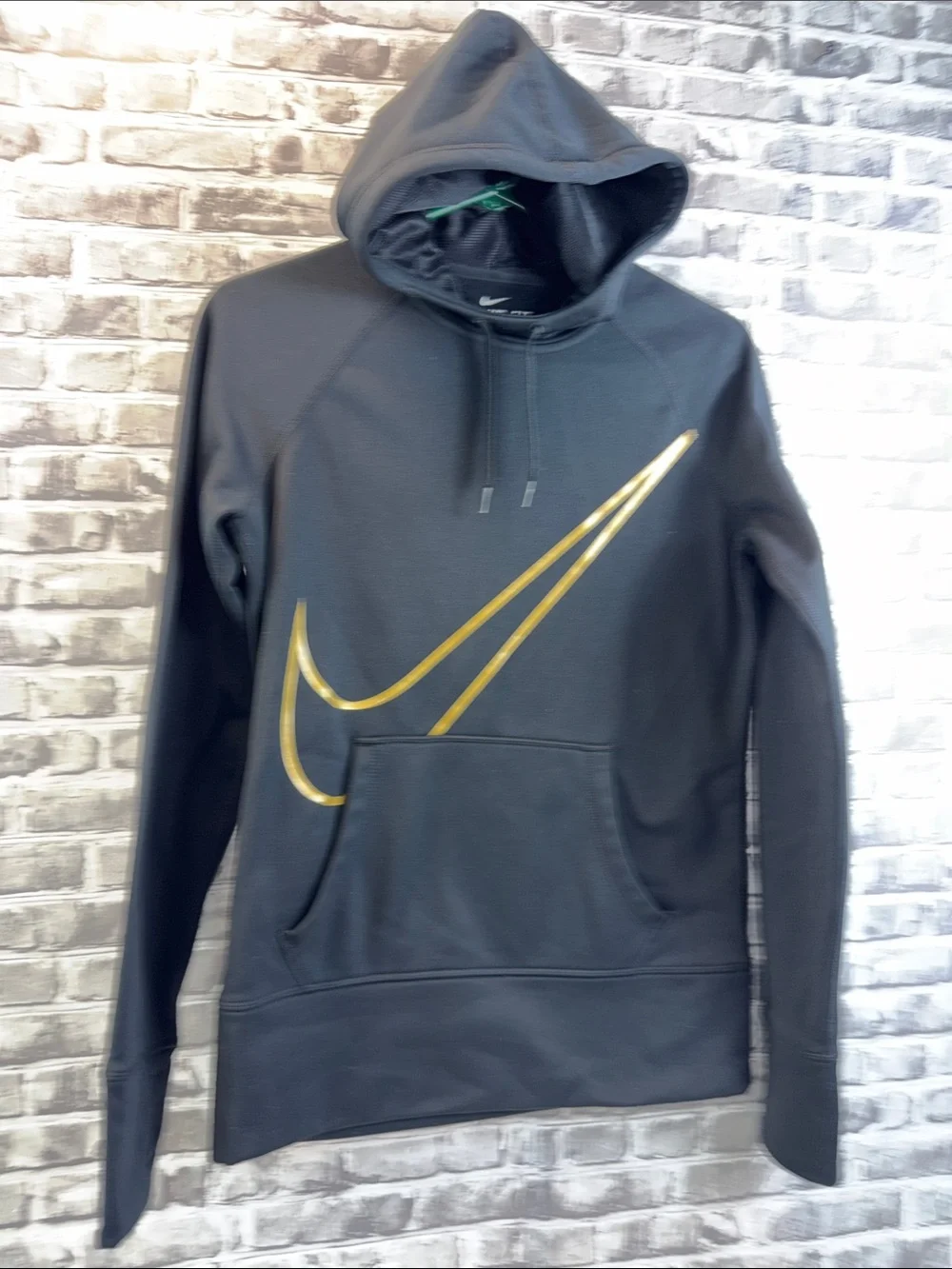 Nike Black Crewneck Hoodie with Gold Swoosh